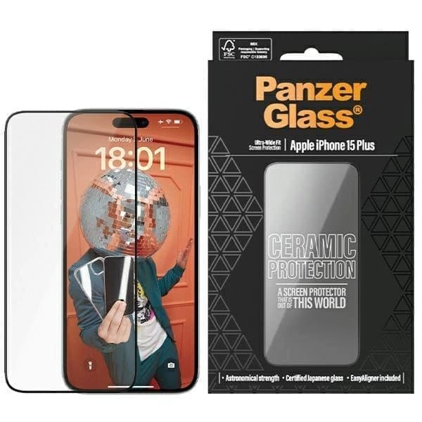 PanzerGlass Ceramic Protection keramisk glass til iPhone 15 Plus med holder