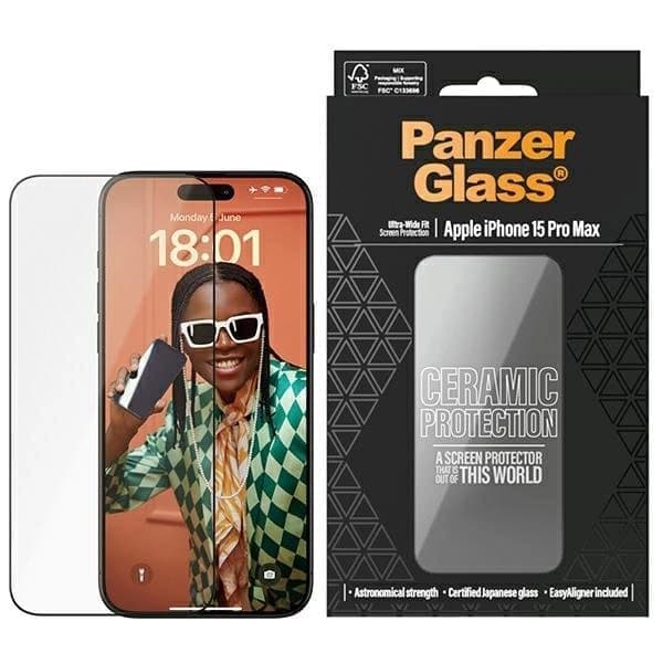 PanzerGlass Ceramic Protection keramisk glass til iPhone 15 Pro Max med holder
