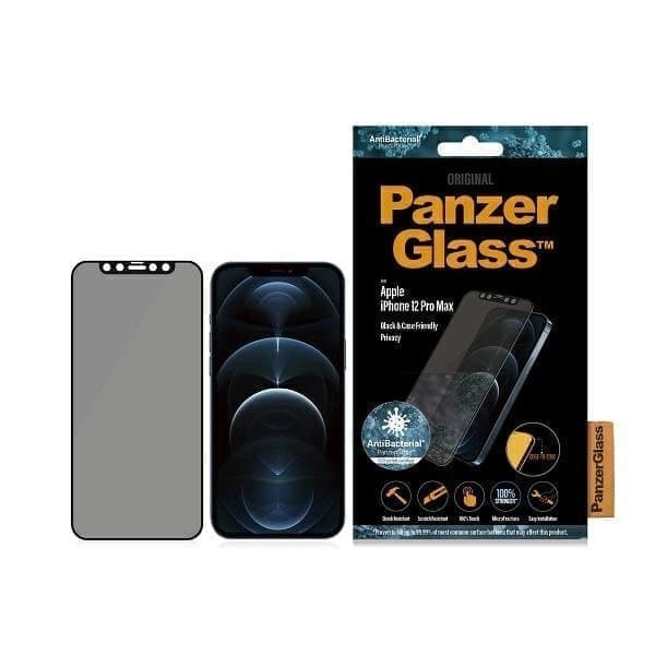PanzerGlass E2E Super+ Microfracture Antibakterielt herdet glass for iPhone 12 Pro Max - med svart ramme