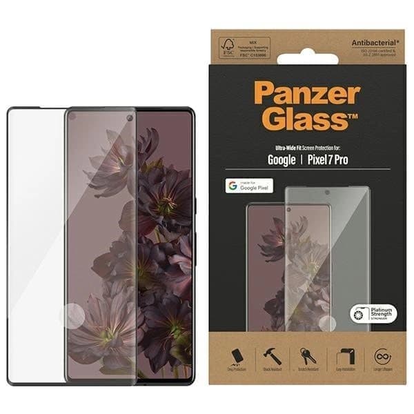 PanzerGlass Ultra-Wide Fit antibakterielt herdet glass for Google Pixel 7 Pro - med svart ramme