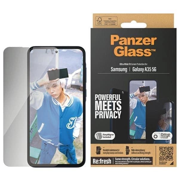 PanzerGlass Ultra-Wide Fit Privacy Herdet glass med stativ for Samsung Galaxy A35 5G