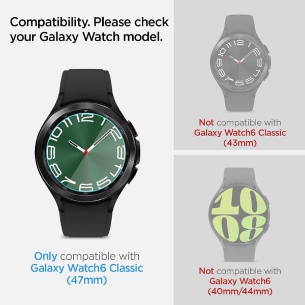 Spigen Glas.tR EZ Fit herdet glass til Samsung Galaxy Watch 6 Classic (47 mm) - 2 stk.