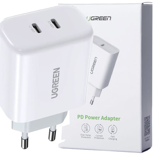 Ugreen vegglader 2x USB Type C 40W Strømforsyning hvit (10343)