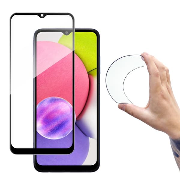 Wozinsky Full Cover Flexi Nano Glass Film herdet glass med ramme for Samsung Galaxy A03/A03s svart