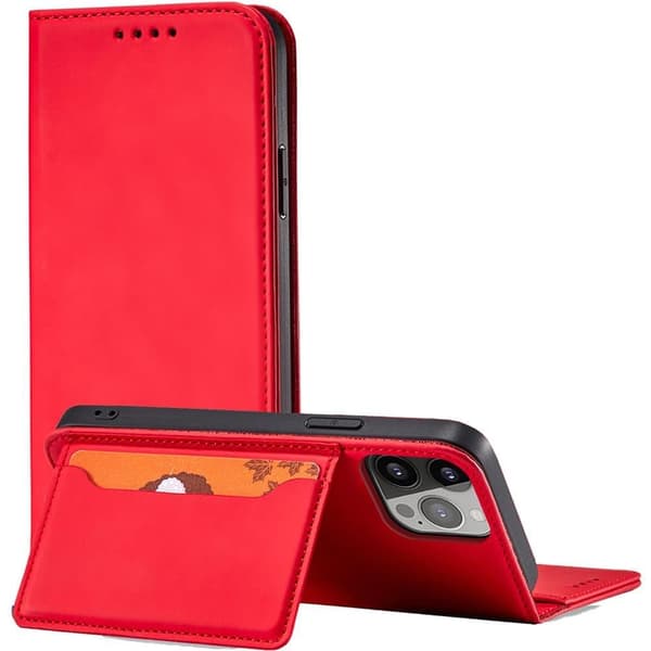 Magnet Card Case veske til iPhone 13 Pro cover lommebok for kort? rødt stativ