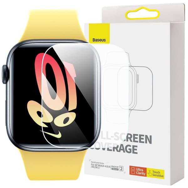 Sett med 2x Baseus NanoCrystal beskyttelsesfilm for Apple Watch 4/5/6/SE/SE 2 40mm + monteringssett - gjennomsiktig