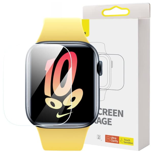 Sett med 2x Baseus NanoCrystal beskyttelsesfilm for Apple Watch 7/8 41mm + monteringssett - gjennomsiktig