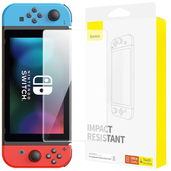 Sett med 2x Baseus krystallherdet glass for Nintendo Switch OLED 2021 + monteringssett - gjennomsiktig