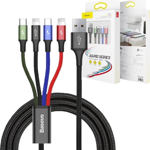 BASEUS USB-KABEL 4IN1 2X LIGHTNING USB 3.5A 1.2M SVART