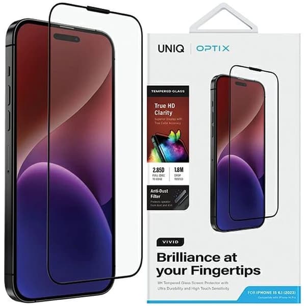 UNIQ Optix Vivid glass for iPhone 15 Plus / 14 Pro Max med applikator