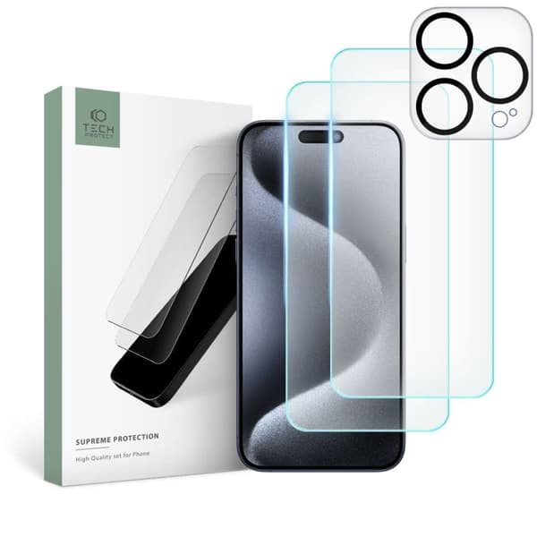 HERDET GLASS TECH-PROTECT SUPREME SET IPHONE 15 PRO CLEAR