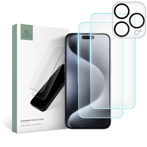 HERDET GLASS TECH-PROTECT SUPREME SET IPHONE 15 PRO MAX CLEAR
