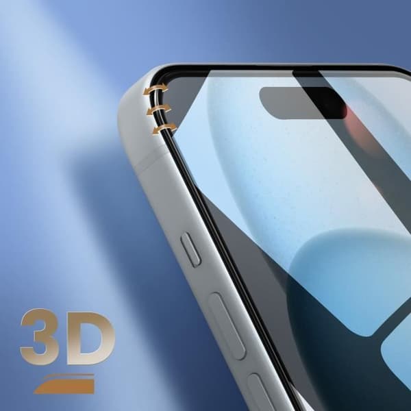 Skärmskydd - FORCE GLASS - iPhone 15 - Stötsäkert härdat glas - 3D-kant - Reptålig
