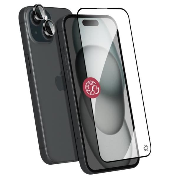 Skärmskydd - FORCE GLASS - iPhone 15 - Splittrsäkert glas - Anti-repa - Enkel installation