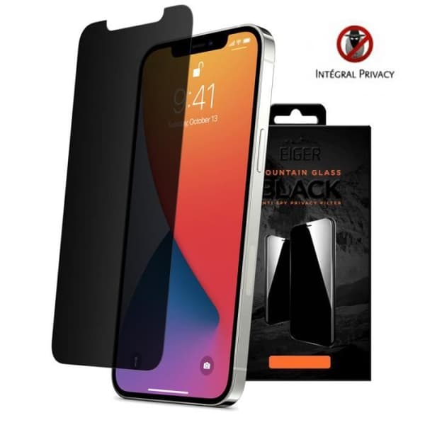 Skärmskydd för iPhone 13 Mini Privacy i premium härdat glas 2.5D Eiger Transparent Black