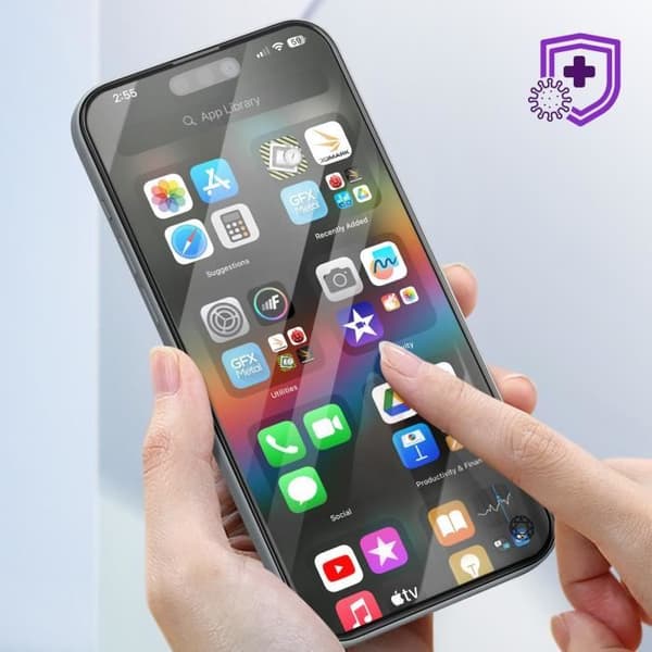 Härdat glas - FORCE GLASS - iPhone 15 - Resistant 9H+ - 2.5D fasad skydd - Svart