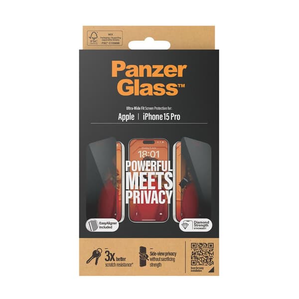 Panzer Glass Iphone 15 Pro Beskyttelse Af Personlige Oplysninger På Skærmen Transparent