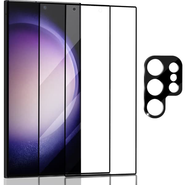 2-Pack Samsung S23 Ultra Skärmskydd & 1-Pack linsskydd - Härdat Glas 9H - Super kvalitet 3D