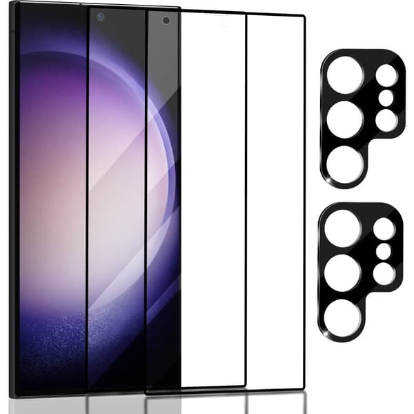 2-Pack Samsung S23 Ultra Skärmskydd & 2-Pack linsskydd - Härdat Glas 9H - Super kvalitet 3D