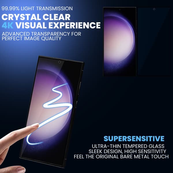 1-Pack Samsung S23 Ultra 5G Skärmskydd & 1-Pack linsskydd - Härdat Glas 9H - Super kvalitet 3D