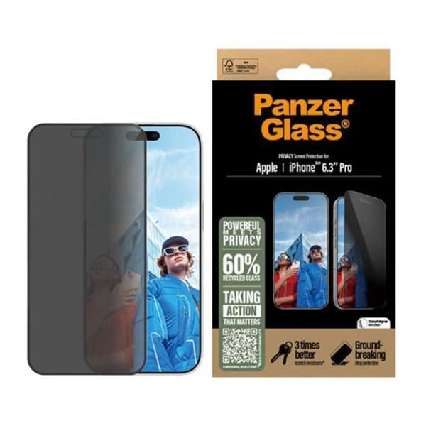 iPhone 16 Pro UWF Skärmskydd med Sekretessfilter Panzer Glas Transparent Svart