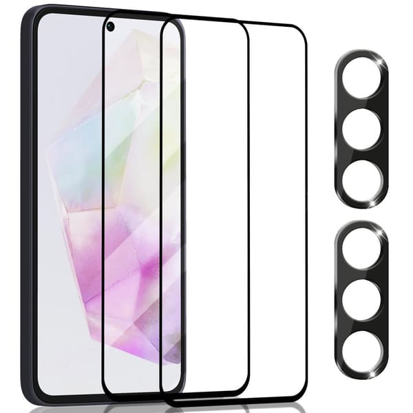 2-Pack Samsung A35 Skärmskydd & 2-Pack linsskydd - Härdat Glas 9H - Super kvalitet 3D