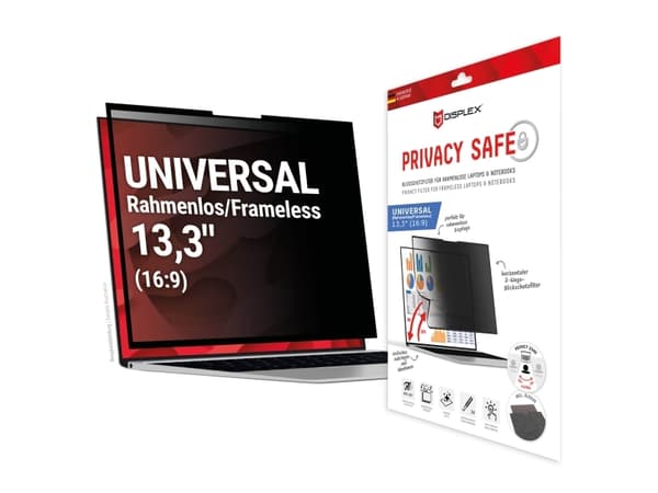 Displex PRIVACY SAFE removable 2-way privacy filter for Laptop/ Notebook (randlos/frameless) 13,3'''' (16:9), 33.8 cm (13.3"), 16:9, Laptop, Frameles