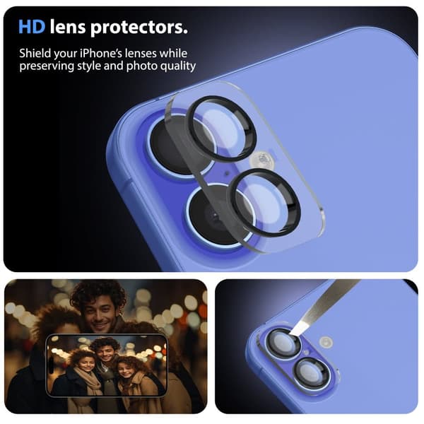 2-Pack iPhone 16 Skärmskydd & 2-Pack linsskydd - Härdat Glas | 6,1 tum [Automatisk Installation] - Bubbelfritt och Dammfritt