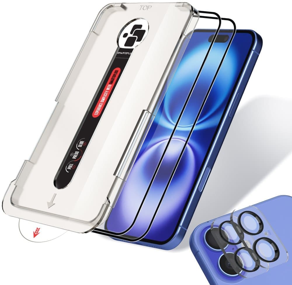 2-Pack iPhone 16 Plus Skärmskydd 2-Pack linsskydd Härdat Glas 6,7 tum Automatisk Installation]Bubbelfritt och Dammfritt