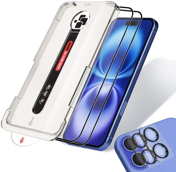 2-Pack iPhone 16 Plus Skärmskydd & 2-Pack linsskydd - Härdat Glas | 6,7 tum [Automatisk Installation] - Bubbelfritt och Dammfritt