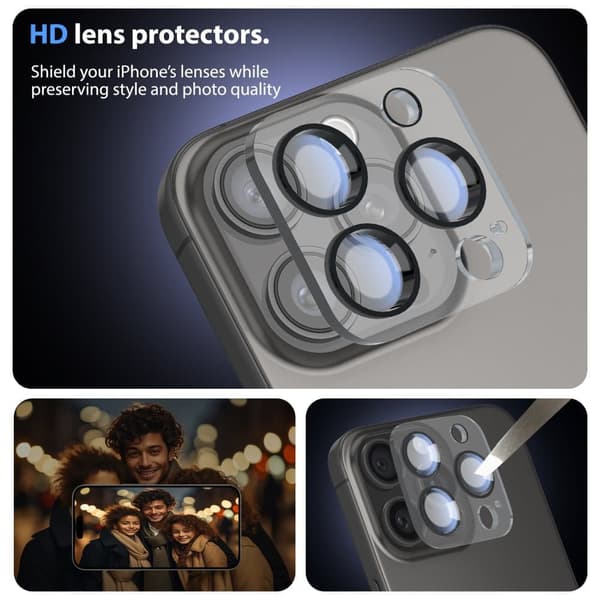 2-Pack iPhone 16 Pro Max Skärmskydd & 2-Pack linsskydd - Härdat Glas | 6,9 tum [Automatisk Installation] - Bubbelfritt