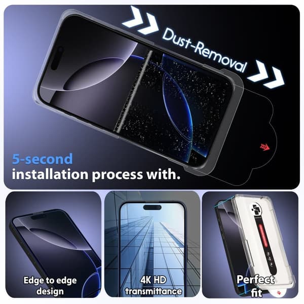 2-Pack iPhone 16 Pro Max Skärmskydd & 2-Pack linsskydd - Härdat Glas | 6,9 tum [Automatisk Installation] - Bubbelfritt