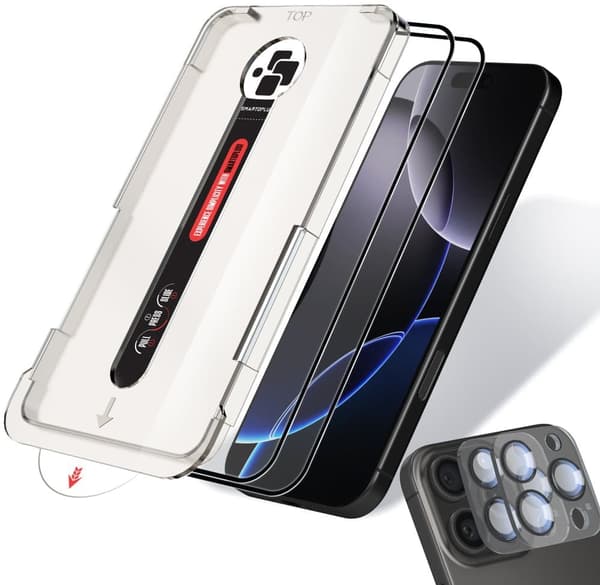 2-Pack iPhone 16 Pro Max Skärmskydd & 2-Pack linsskydd - Härdat Glas | 6,9 tum [Automatisk Installation] - Bubbelfritt