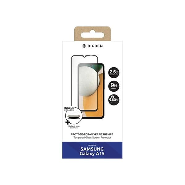 BigBen Connected 2.5D skärmskydd i härdat glas för Samsung Galaxy A15 4G och 5G Transparent + SmartFrame