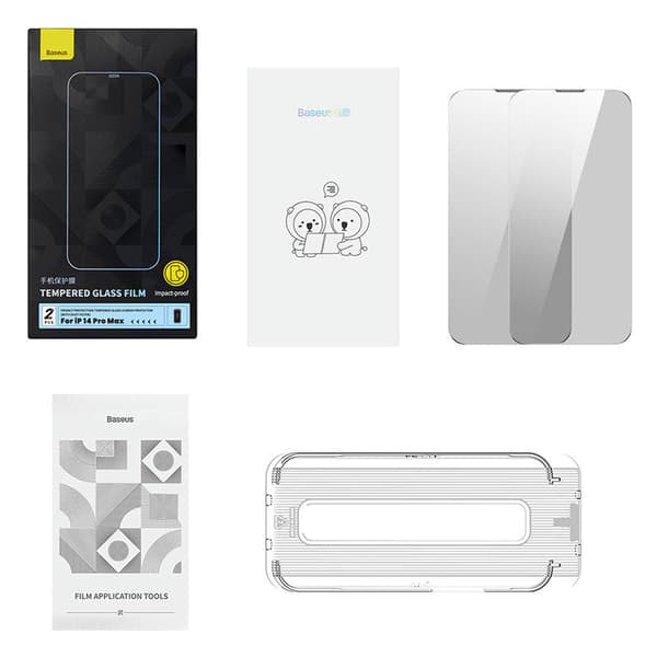 Privacy herdet glass Baseus Iphone 14 Pro Max (2stk) med 2 rengjøringssett og støvtett installasjonsverktøy