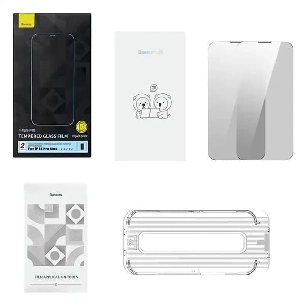 Privacy herdet glass Baseus Iphone 14 Pro Max (2stk) med 2 rengjøringssett og støvtett installasjonsverktøy