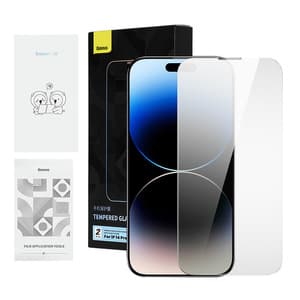 Privacy herdet glass Baseus Iphone 14 Pro Max (2stk) med 2 rengjøringssett og støvtett installasjonsverktøy