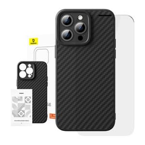 Kotelo Baseus synteettinen kuitu iPhone 15 Pro + karkaistu lasi