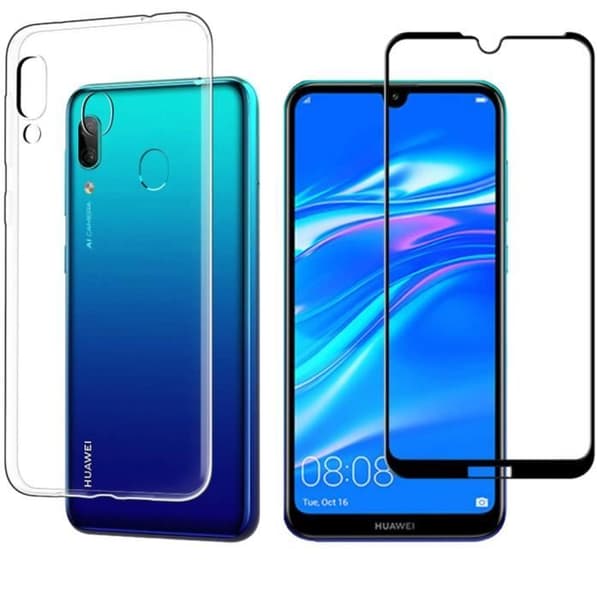 HUAWEI Y7 2019 fodral + 5D härdat glas, skärmskydd glasfilm full täckning