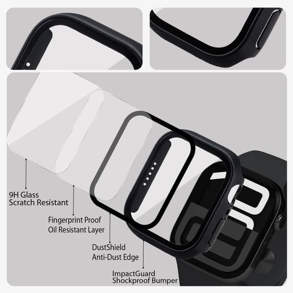 2-Pack Skyddsfodral med Inbyggt Skärmskydd för Apple Watch 45 storlek – Heltäckande Skydd med Härdat Glas, Enkel Installation (Svart)