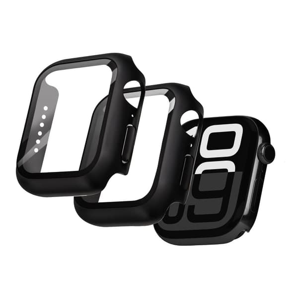 2-Pack Skyddsfodral med Inbyggt Skärmskydd för Apple Watch 45 storlek – Heltäckande Skydd med Härdat Glas, Enkel Installation (Svart)
