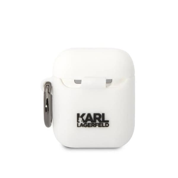 Silikonskal - Karl Lagerfeld - Choupette 3D - AirPods 1/2 gen - Vit - Avtagbar klämma