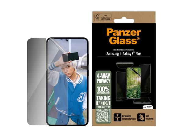 PanzerGlass ECO Matrix - Skjermbeskyttelse for mobiltelefon - ultrabred passform - film - med personvernsfilter - 4-veis - for Samsung Galaxy S25+