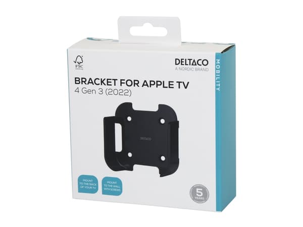 DELTACO - Fäste - för digital AV player - polykarbonat - svart - monterbar på ytor, bordsfäste, väggmonterbar - för Apple TV 4K (Wi-Fi + Ethernet) (3
