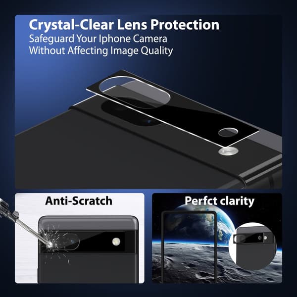 2-Pack Google Pixel 6A Skärmskydd & 2-Pack linsskydd - Härdat Glas 9H - Super kvalitet 3D