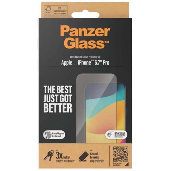 Ultrawide Fit Anti-bakteriellt skärmskydd med iPhone 15 Pro Max PanzerGlass Applikator