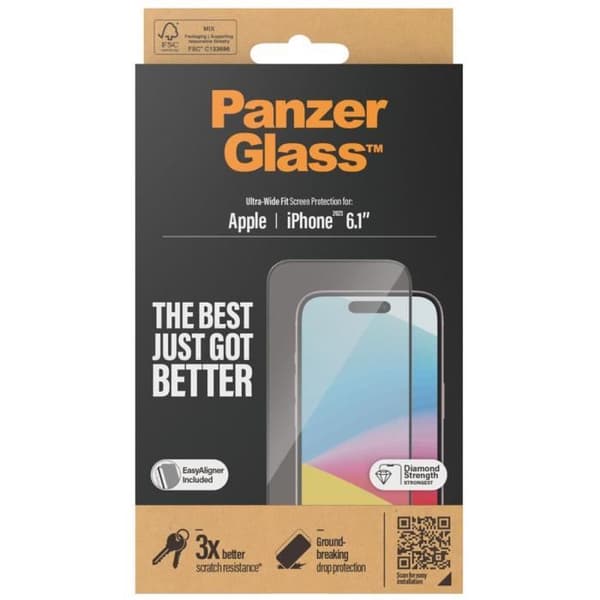 Ultra-Wide Fit Anti-bakteriellt skärmskydd med iPhone 15 PanzerGlass applikator
