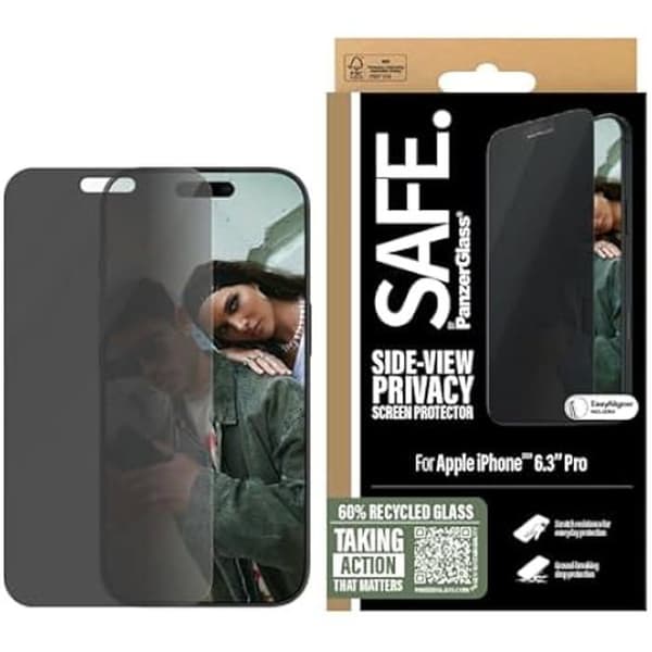 PanzerGlass SAFE av skyddsglas för iPhone 16 Pro 6,3" 2024 | Härdat glas kant till kant med sekretessfilter.