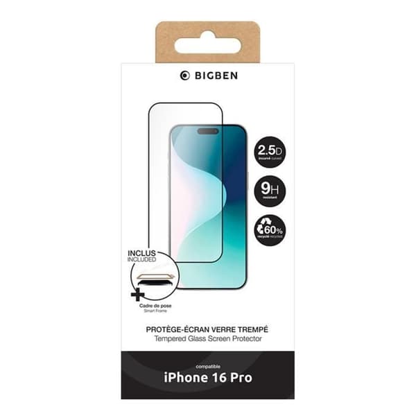 Skärmskydd - BIGBEN - iPhone 16 Pro - Härdat Glas 2.5D - Rep-resistant - Stötabsorberande