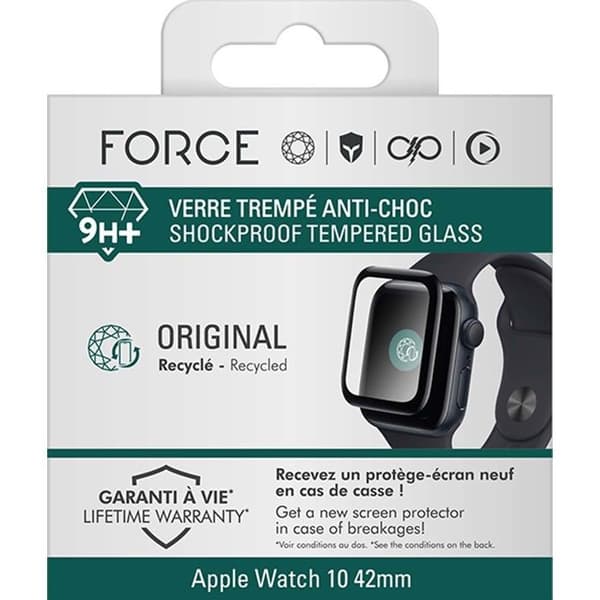 Skärmskydd - FORCE GLASS - Apple Watch 10 42mm - 3D härdat glas - Rep-resistant - Transparent